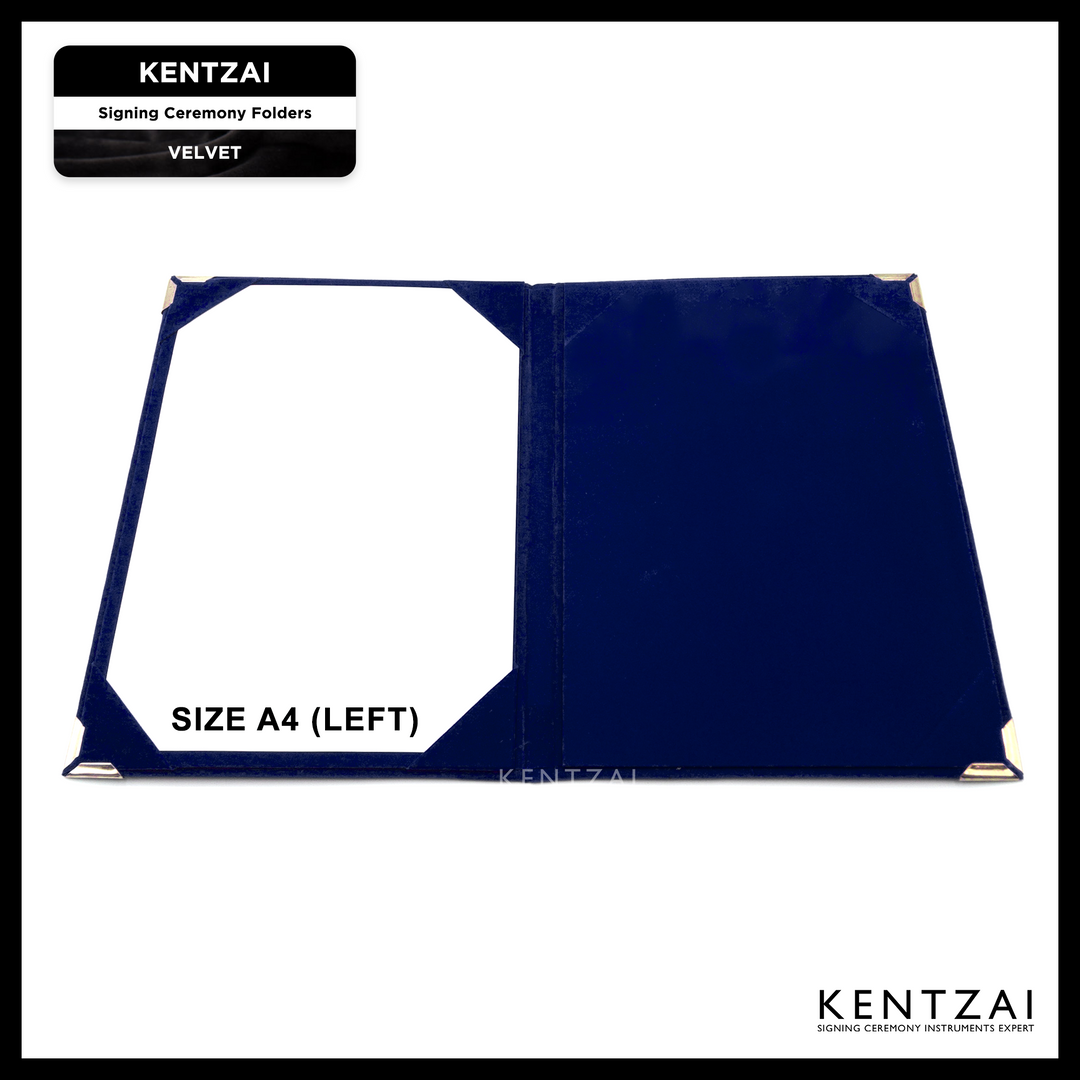 KENTZAI Signing Ceremony EXCLUSIVE A4 Document Folder PREMIUM VELVET - Navy Blue (Dark Blue) Velvet Cover, Black Velvet Inside