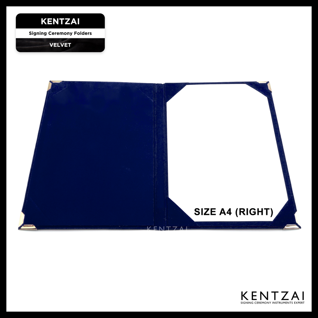 KENTZAI Signing Ceremony EXCLUSIVE A4 Document Folder PREMIUM VELVET - Navy Blue (Dark Blue) Velvet Cover, Black Velvet Inside