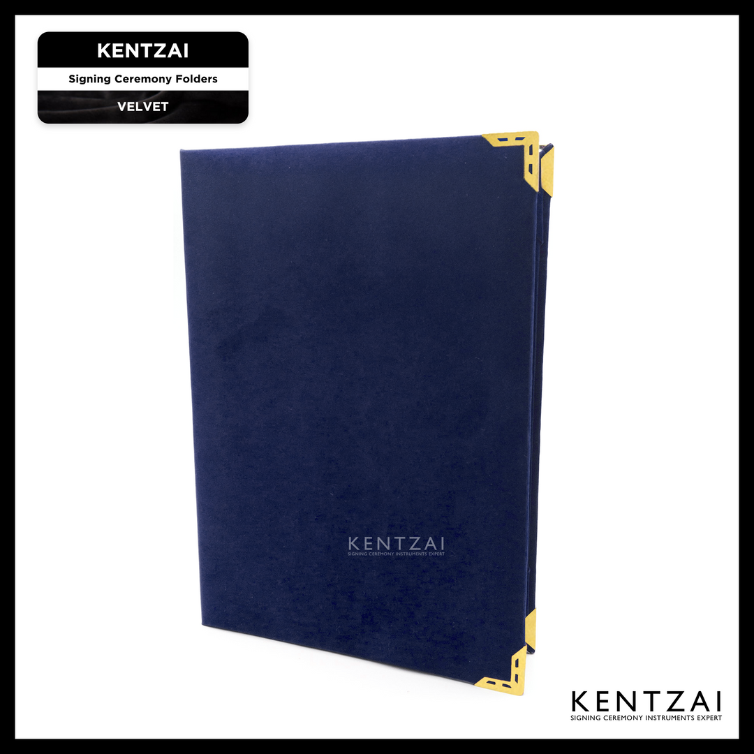 KENTZAI Signing Ceremony EXCLUSIVE A4 Document Folder PREMIUM VELVET - Navy Blue (Dark Blue) Velvet Cover, Black Velvet Inside