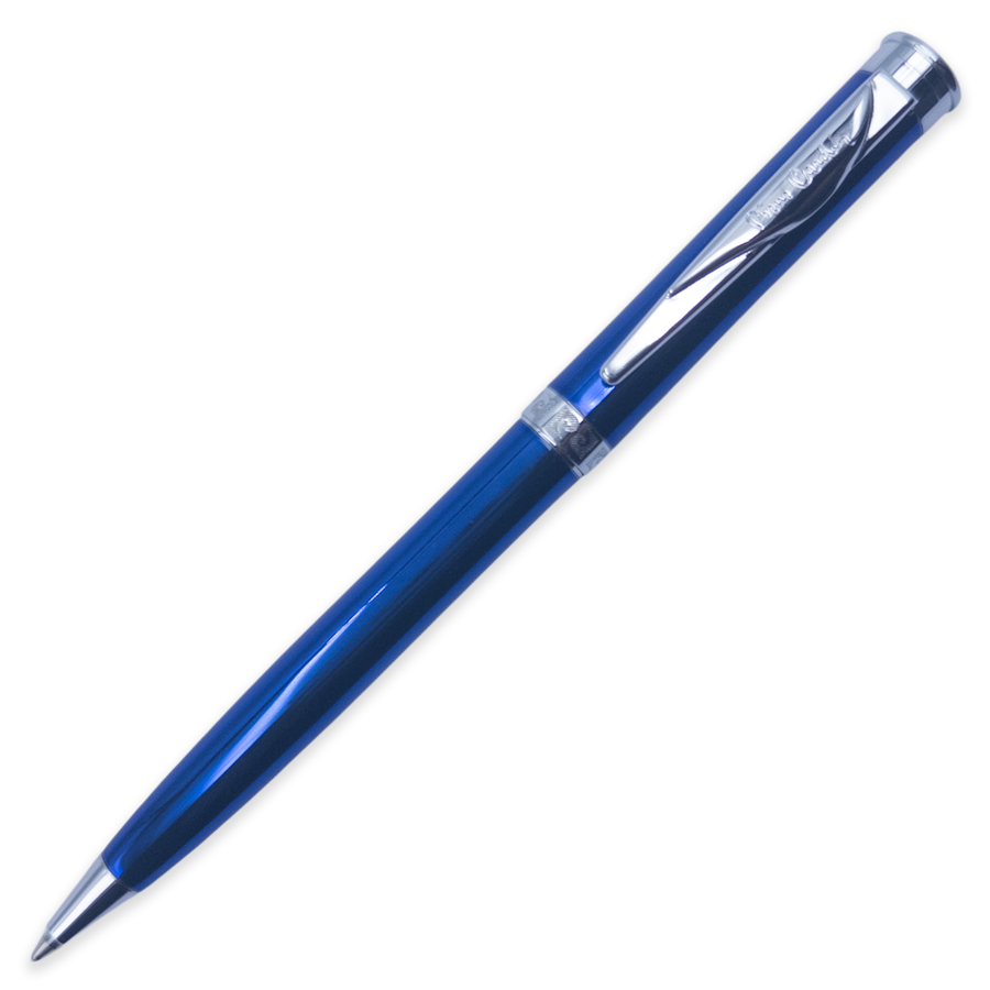 Pierre Cardin Essential Ballpoint Pen - Blue Chrome Trim Lacquer Shinny (with LASER Engraving) - KSGILLS.com | The Writing Instruments Expert