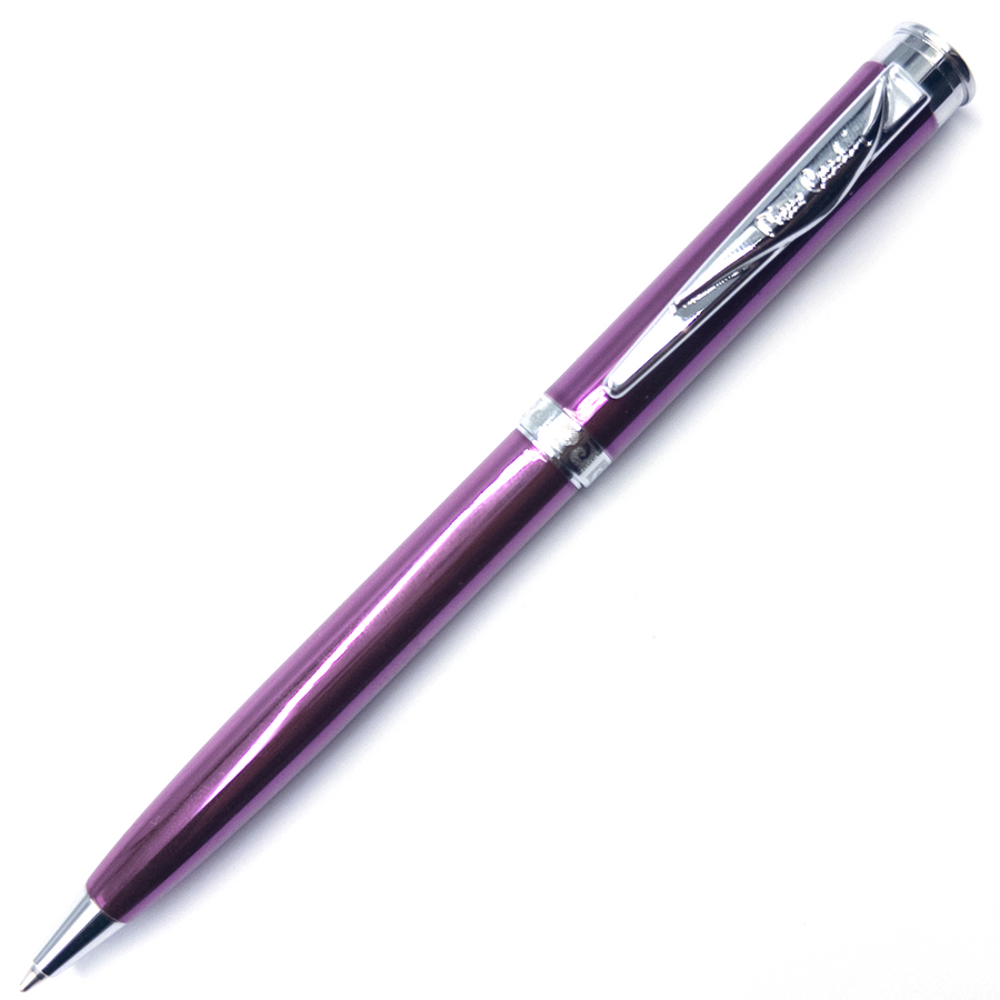 Pierre Cardin Essential Ballpoint Pen - Purple Chrome Trim Lacquer Shinny (with LASER Engraving) - KSGILLS.com | The Writing Instruments Expert