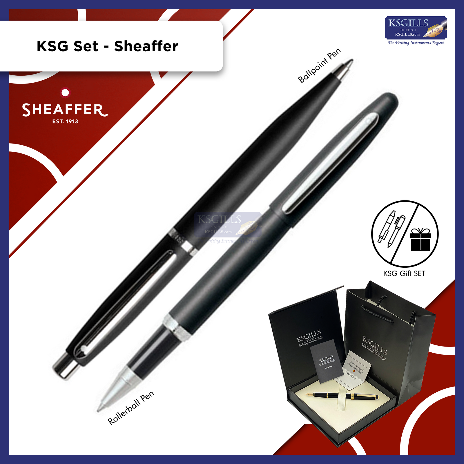KSG set - Sheaffer VFM SET Rollerball & Ballpoint Pen - Matte Black (with KSGILLS Premium Gift Box) - KSGILLS.com | The Writing Instruments Expert