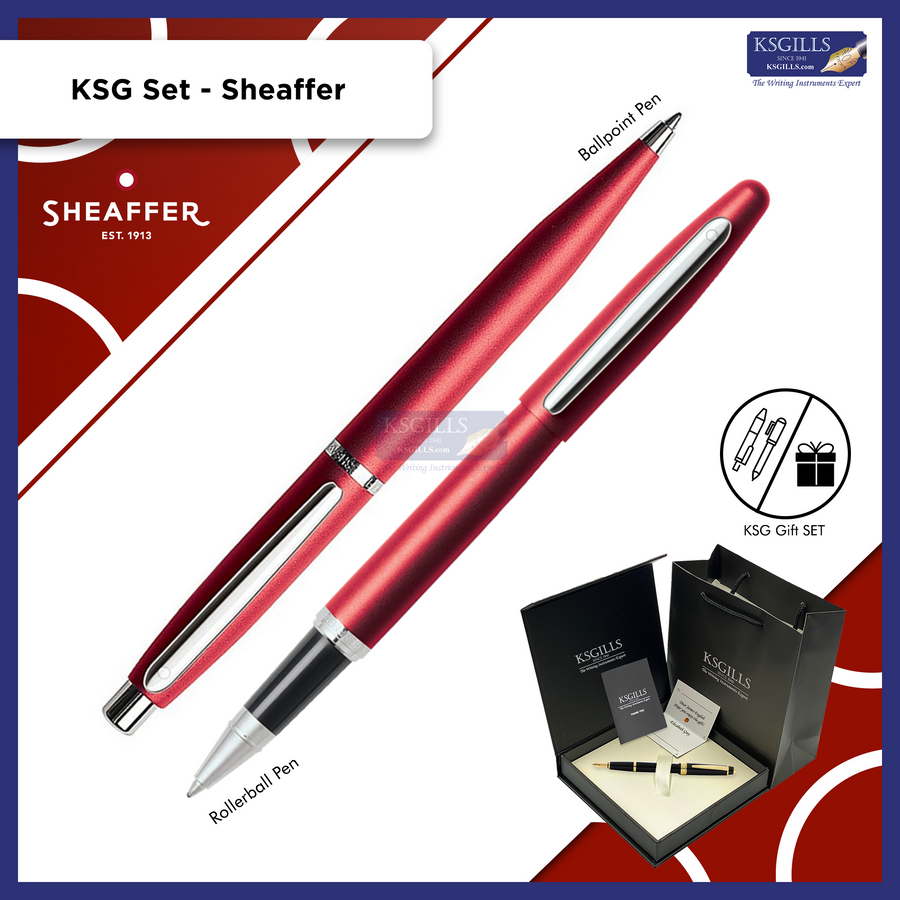 KSG set - Sheaffer VFM SET Rollerball & Ballpoint Pen - Matte Red Excessive (with KSGILLS Premium Gift Box) - KSGILLS.com | The Writing Instruments Expert