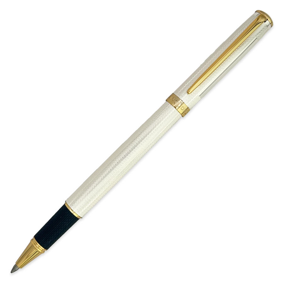 Alain Delon Galaxy Rollerball Pen - Chiselled White Silver Gold Trim  (with LASER Engraving) - KSGILLS.com | The Writing Instruments Expert
