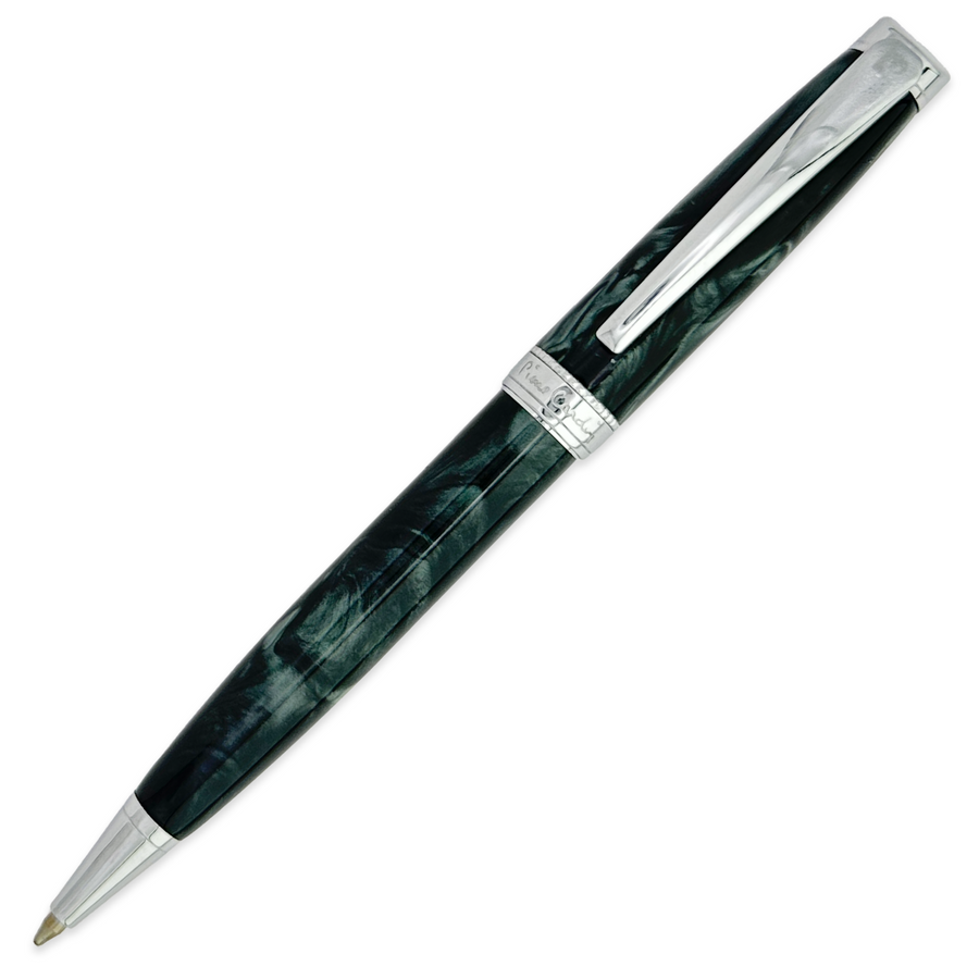 Pierre Cardin Merlot Ballpoint Pen - Black Green Marble Chrome Trim (with LASER Engraving) - KSGILLS.com | The Writing Instruments Expert