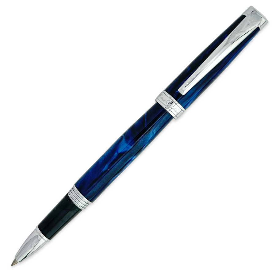 Pierre Cardin Merlot Rollerball Pen - Blue Marble Chrome Trim (with LASER Engraving) - KSGILLS.com | The Writing Instruments Expert