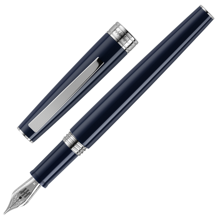 KSG Set - Montegrappa Armonia Fountain Pen - Dark Blue Chrome Trim