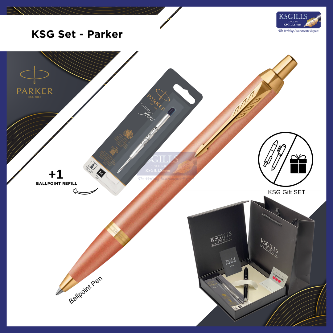 KSG Set - Parker IM Ballpoint Pen - Writing Rituals - Orange Gold Trim - Refill Black Medium (M)