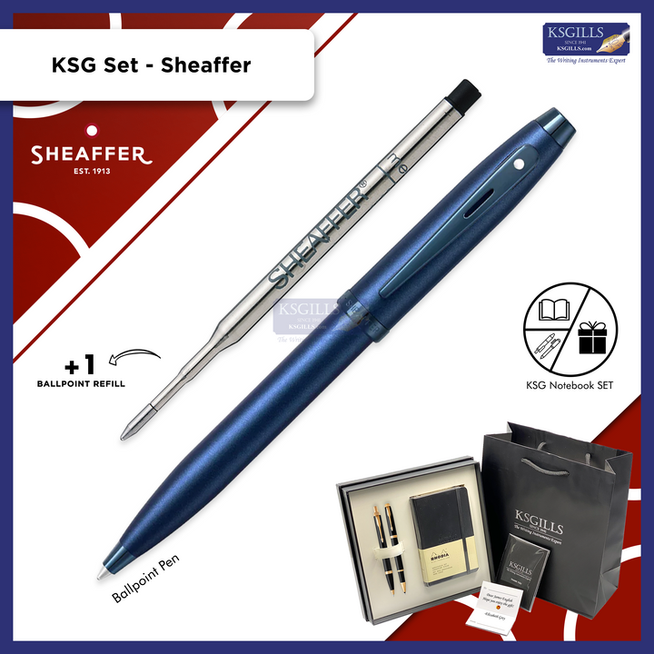 KSG set - Single Pen SET - Sheaffer 100 Ballpoint Pen - Satin Blue Trim PVD