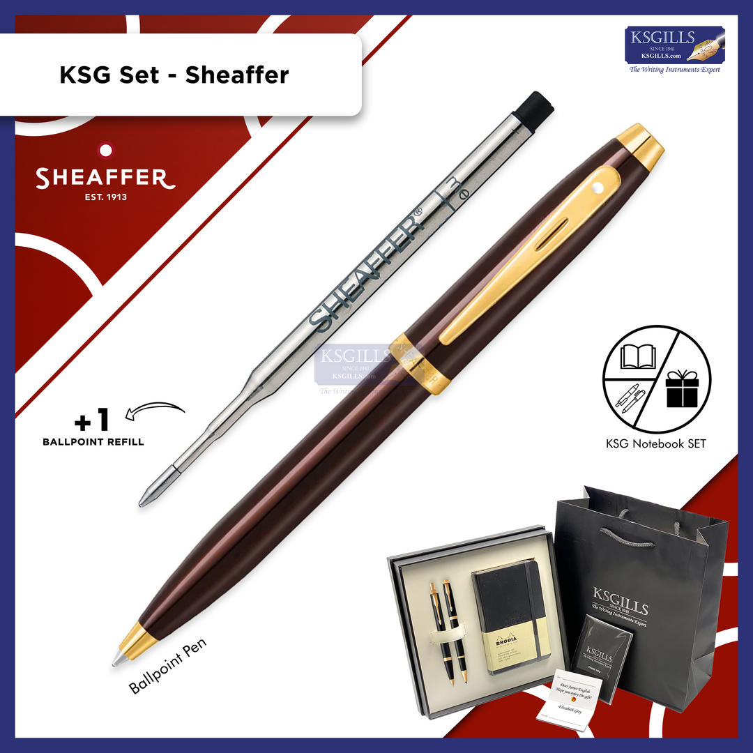 KSG set - Single Pen SET - Sheaffer 100 Ballpoint Pen - Coffee Edition Brown Gold Trim