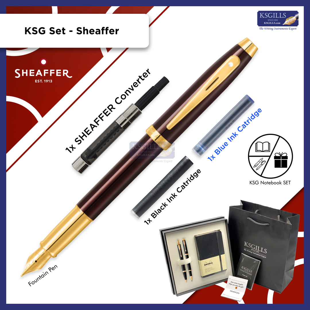 KSG set - Single Pen SET - Sheaffer 100 Fountain Pen - Brown - Coffee Edition Gold Trim