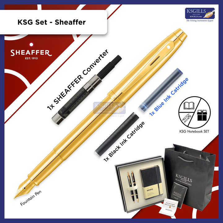 KSG set - Single Pen SET - Sheaffer 100 Fountain Pen - Gold - Glossy Full Gold PVD