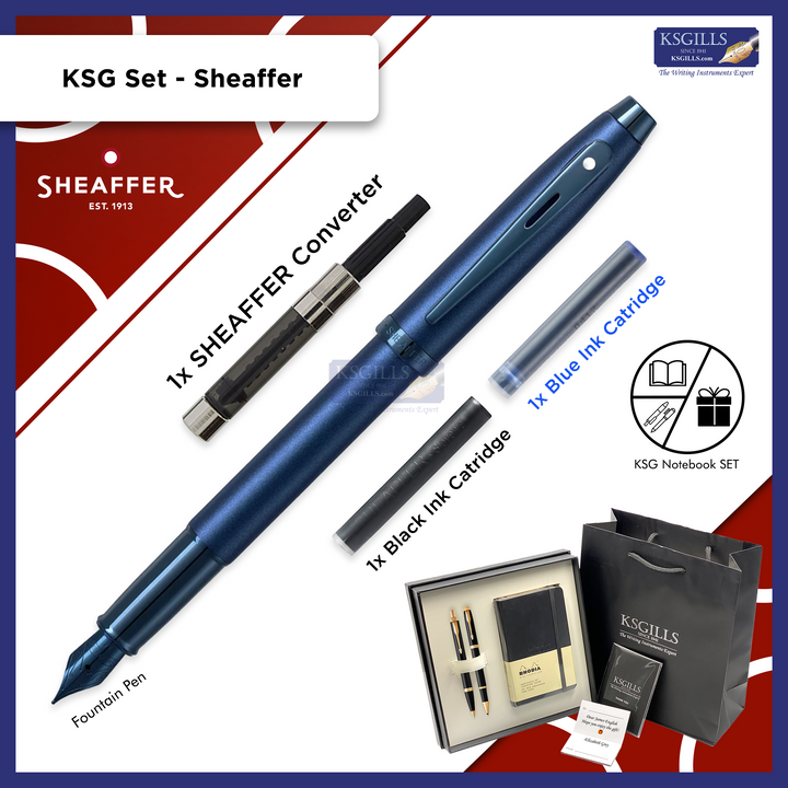 KSG set - Single Pen SET - Sheaffer 100 Fountain Pen - Blue - Satin Blue Trim PVD