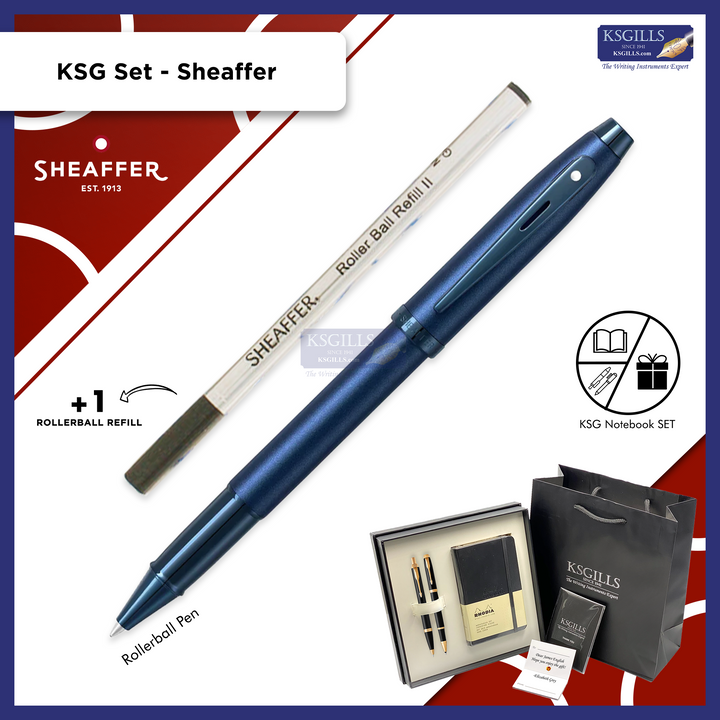 KSG set - Single Pen SET - Sheaffer 100 Rollerball Pen - Satin Blue Trim PVD