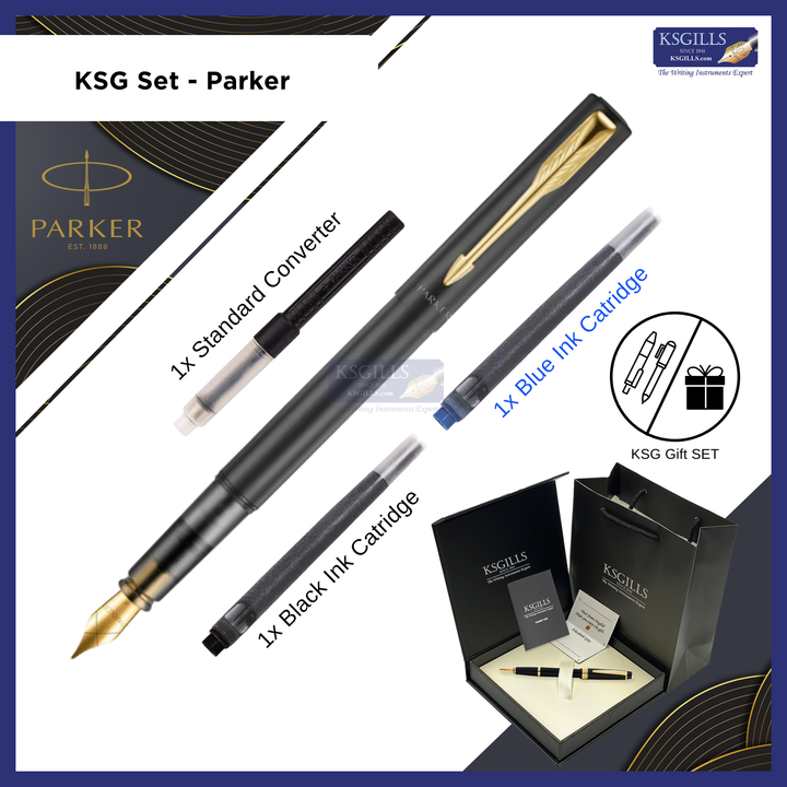 KSG set - Parker Vector XL Fountain Pen SET Metallic - Black Gold Trim