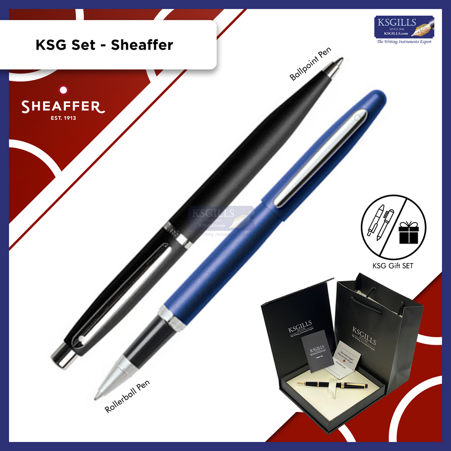 KSG set - Sheaffer VFM SET Rollerball Pen Blue Neon & Ballpoint Pen Black Matte (with KSGILLS Premium Gift Box) - KSGILLS.com | The Writing Instruments Expert