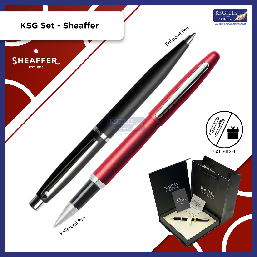 KSG set - Sheaffer VFM SET Rollerball Pen Red Matte Excessive & Ballpoint Pen Black Matte (with KSGILLS Premium Gift Box) - KSGILLS.com | The Writing Instruments Expert