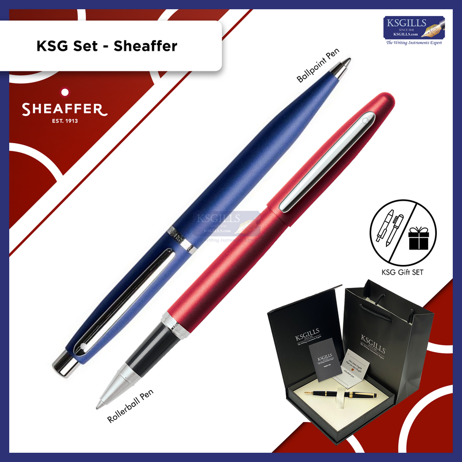 KSG set - Sheaffer VFM SET Rollerball Pen Red Matte Excessive & Ballpoint Pen Blue Matte Neon (with KSGILLS Premium Gift Box) - KSGILLS.com | The Writing Instruments Expert