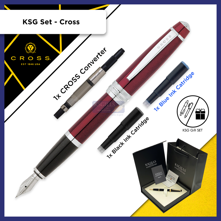 KSG set - Single Pen SET - Cross Bailey Fountain Pen - Red Chrome Trim - Medium (M) - KSGILLS.com | The Writing Instruments Expert