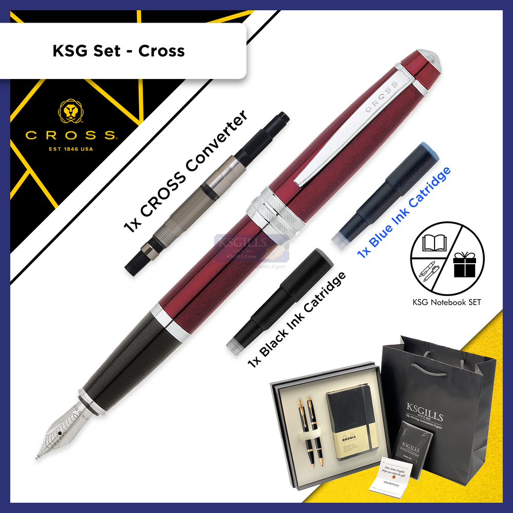 KSG set - Single Pen SET - Cross Bailey Fountain Pen - Red Chrome Trim - Medium (M) - KSGILLS.com | The Writing Instruments Expert
