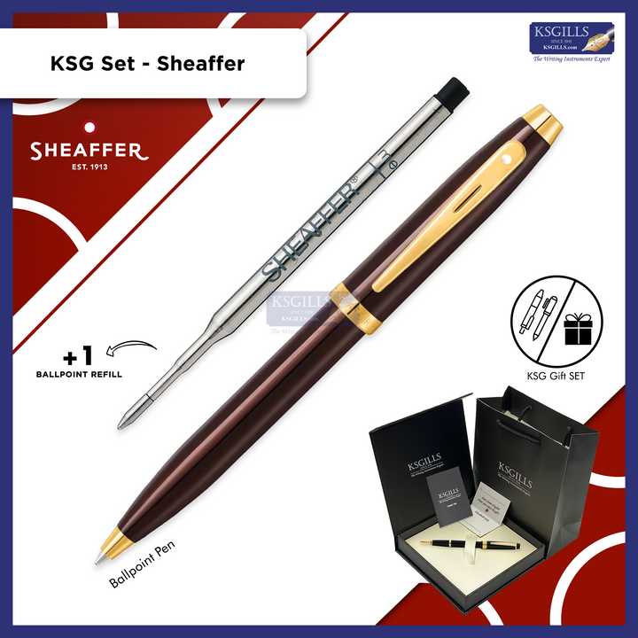 KSG set - Single Pen SET - Sheaffer 100 Ballpoint Pen - Coffee Edition Brown Gold Trim