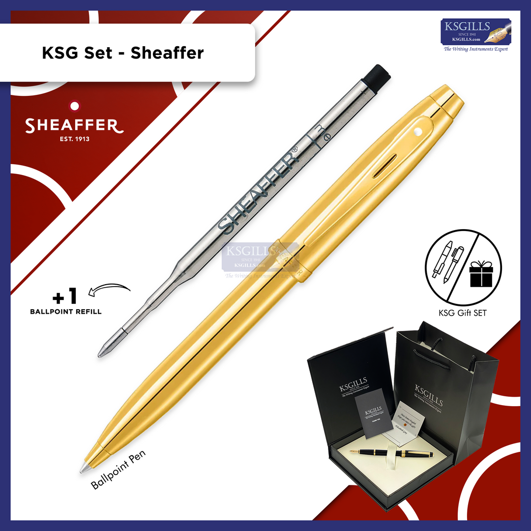 KSG set - Single Pen SET - Sheaffer 100 Ballpoint Pen - Gold - Glossy Full Gold PVD