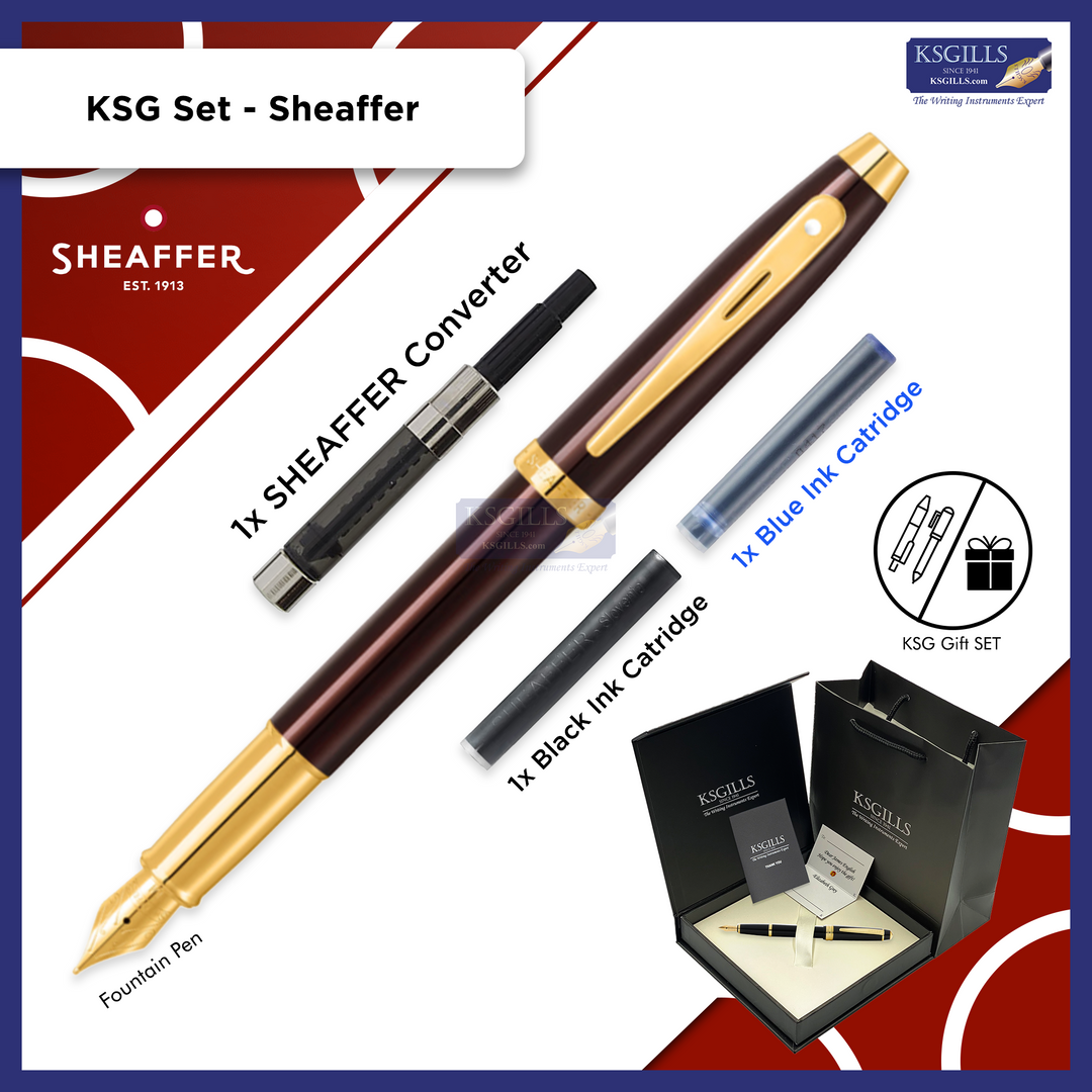 KSG set - Single Pen SET - Sheaffer 100 Fountain Pen - Brown - Coffee Edition Gold Trim