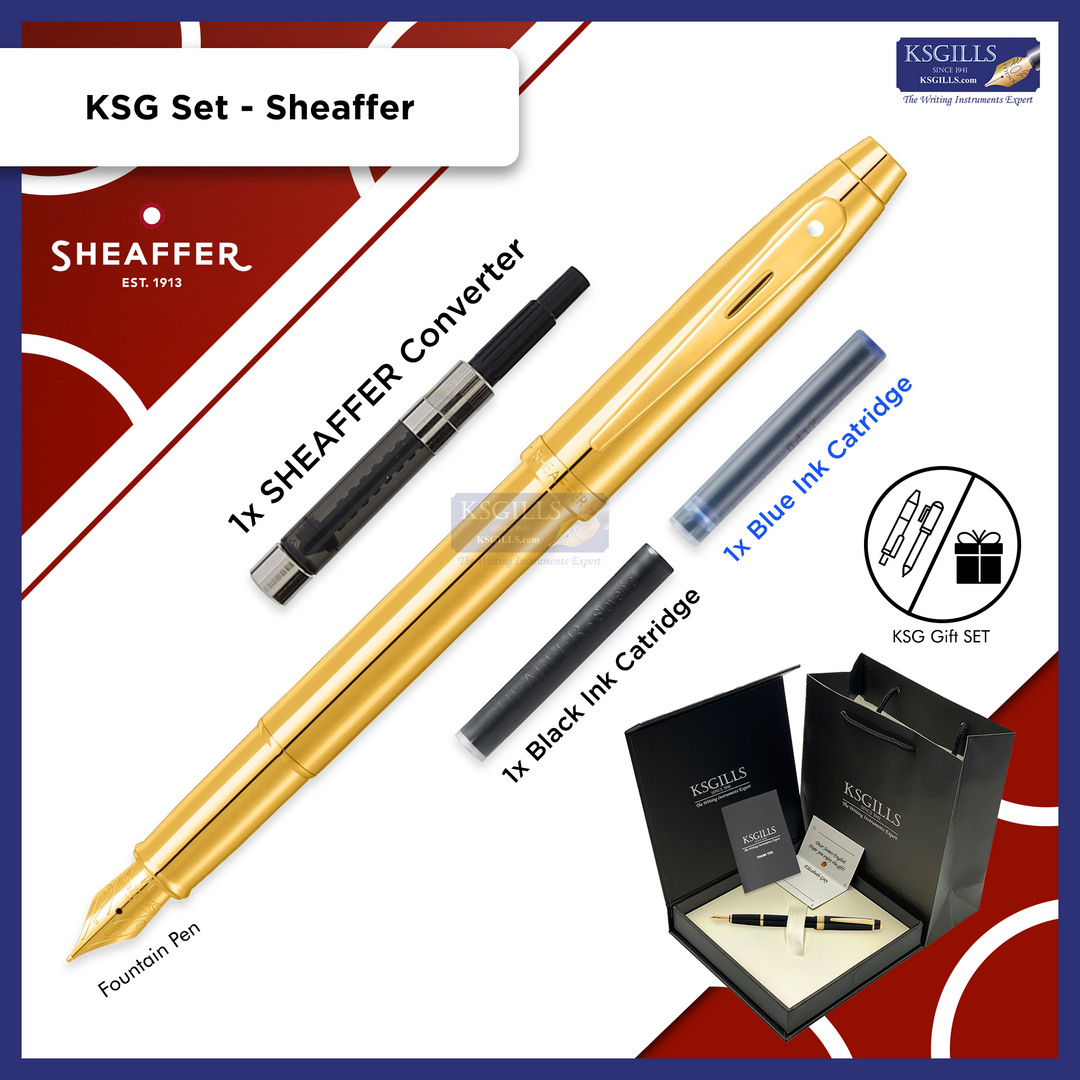 KSG set - Single Pen SET - Sheaffer 100 Fountain Pen - Gold - Glossy Full Gold PVD