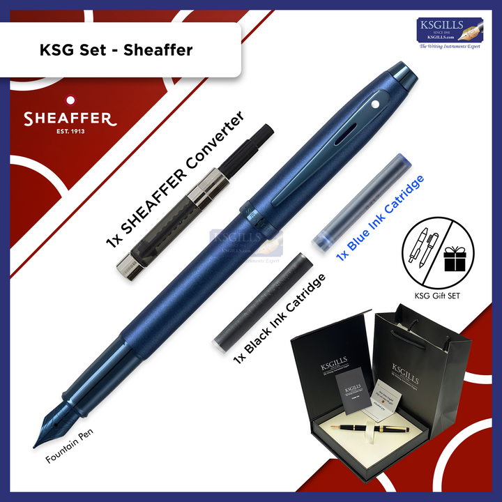 KSG set - Single Pen SET - Sheaffer 100 Fountain Pen - Blue - Satin Blue Trim PVD