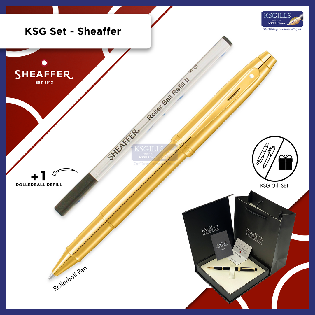 KSG set - Single Pen SET - Sheaffer 100 Rollerball Pen - Gold - Glossy Full Gold PVD