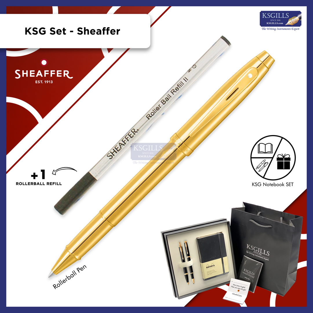 KSG set - Single Pen SET - Sheaffer 100 Rollerball Pen - Gold - Glossy Full Gold PVD