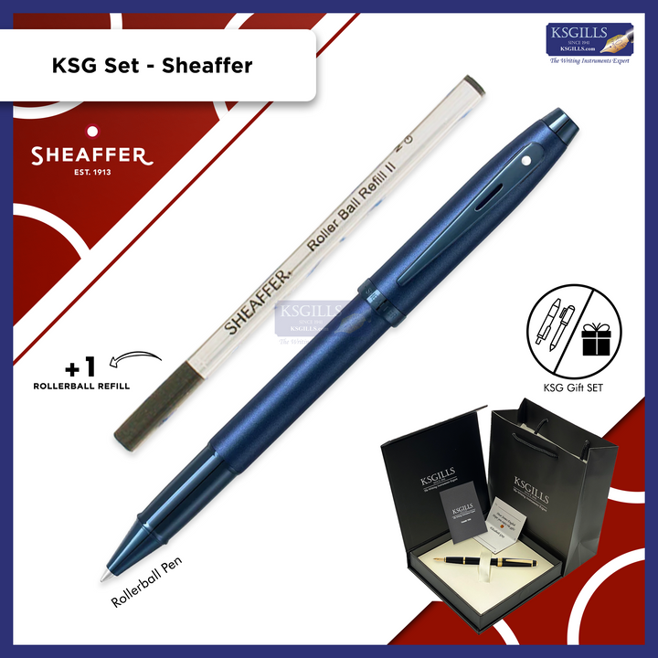 KSG set - Single Pen SET - Sheaffer 100 Rollerball Pen - Satin Blue Trim PVD