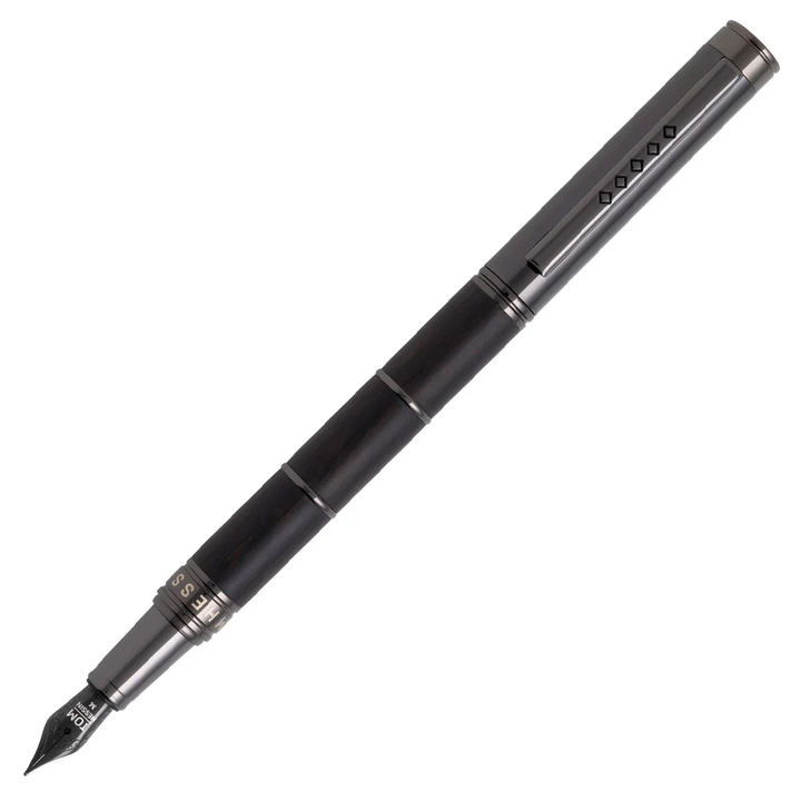 KSG set - Tom Hessin Revolution Fountain Pen - Charcoal Black Wooden Barrel Gunmetal Black Trim