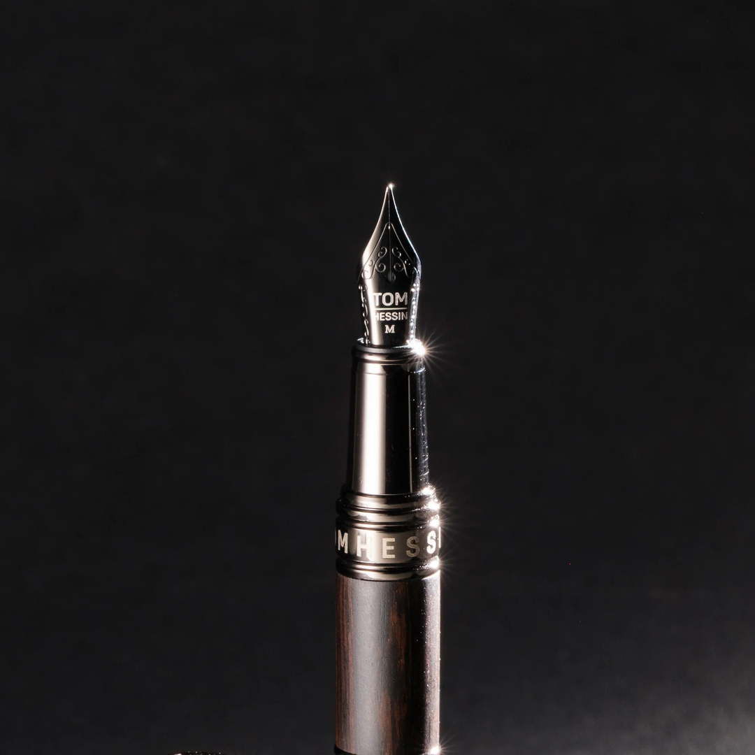 KSG set - Tom Hessin Revolution Fountain Pen - Charcoal Black Wooden Barrel Gunmetal Black Trim