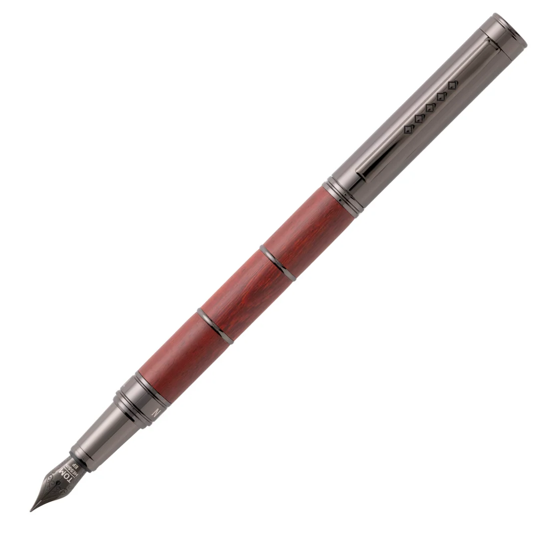 KSG set - Tom Hessin Revolution Fountain Pen - Ironbridge Red Wooden Barrel Gunmetal Black Trim