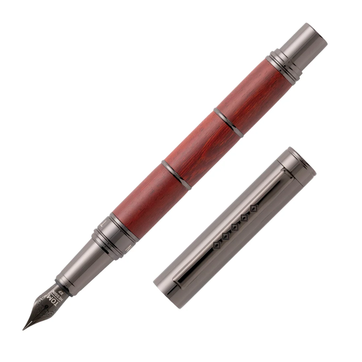KSG set - Tom Hessin Revolution Fountain Pen - Ironbridge Red Wooden Barrel Gunmetal Black Trim