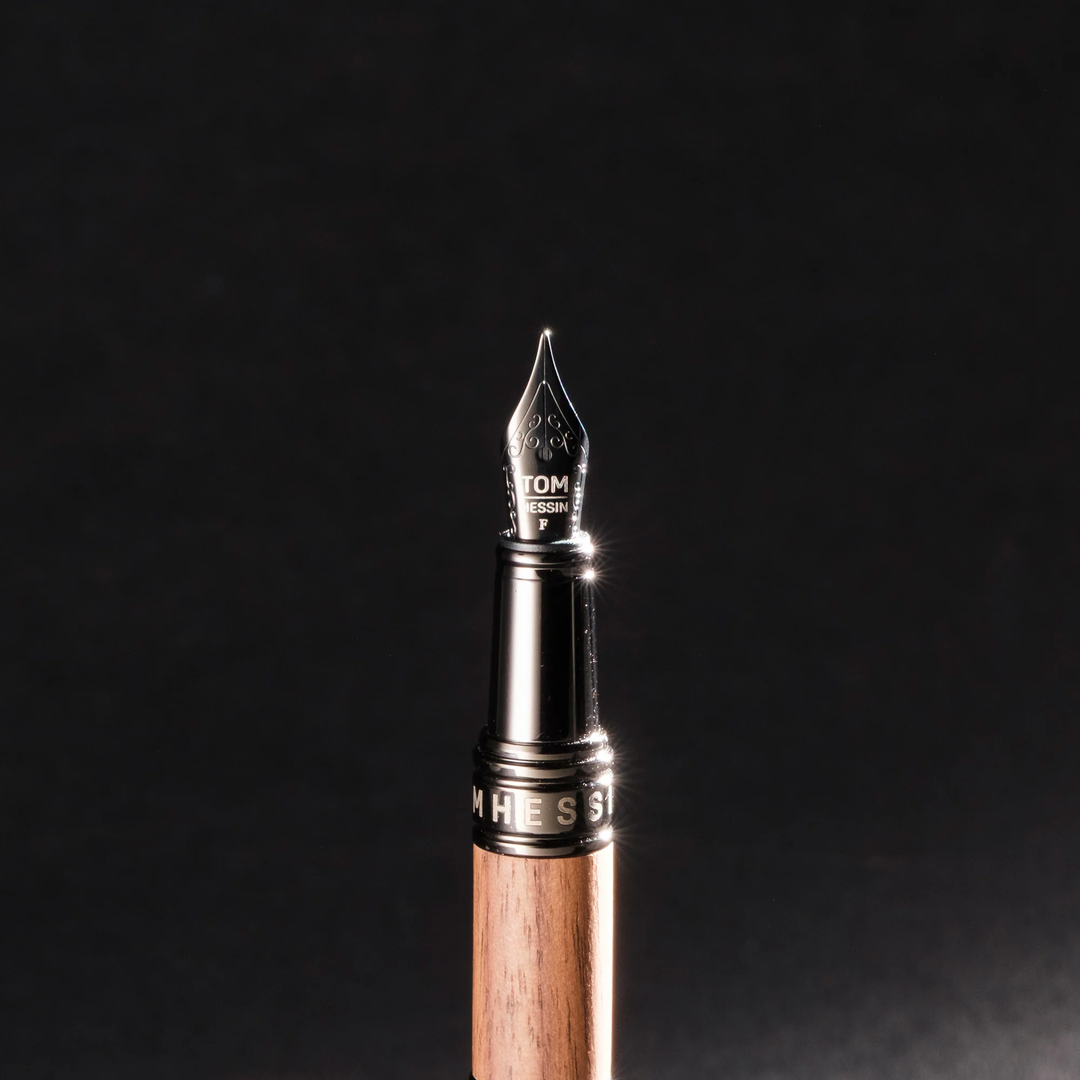 KSG set - Tom Hessin Revolution Fountain Pen - Rustic Light Brown Wooden Barrel Gunmetal Black Trim