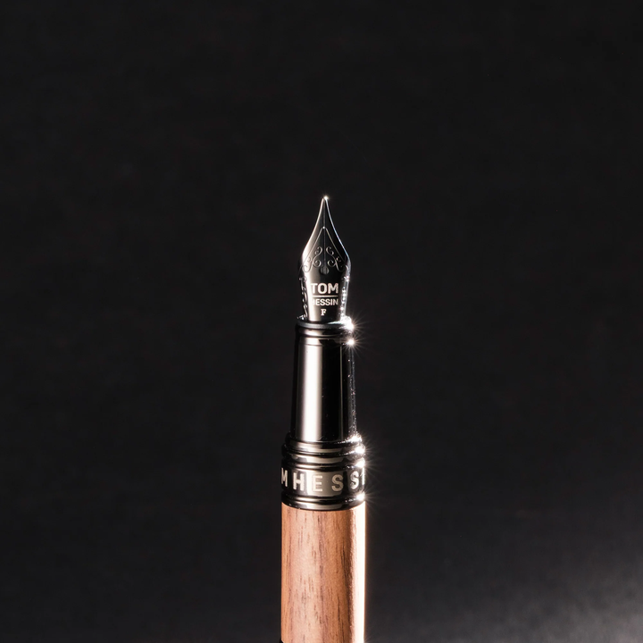 KSG set - Tom Hessin Revolution Fountain Pen - Rustic Light Brown Wooden Barrel Gunmetal Black Trim