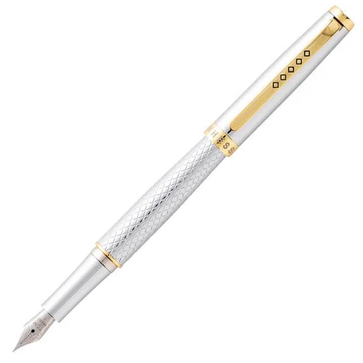 KSG set - Tom Hessin Ritz Fountain Pen - Glossy Chrome Guilloche Gold Trim