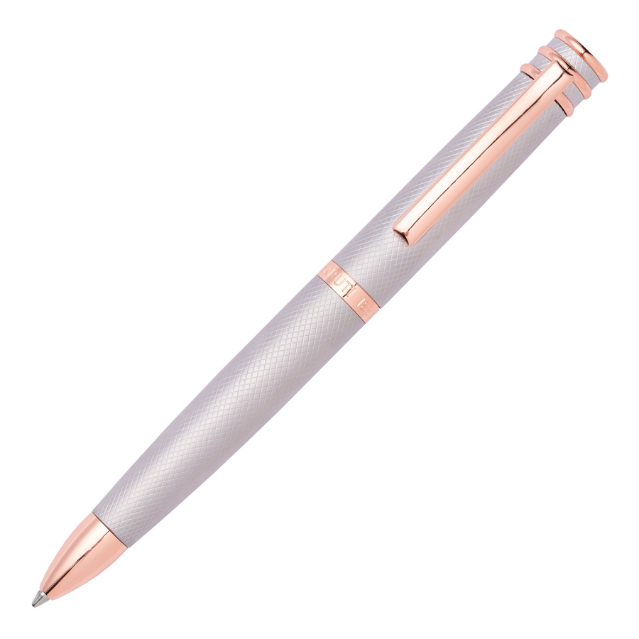 Cerruti 1881 Austin Diamond Ballpoint Pen - Brushed Steel Rose Gold Trim - KSGILLS.com | The Writing Instruments Expert