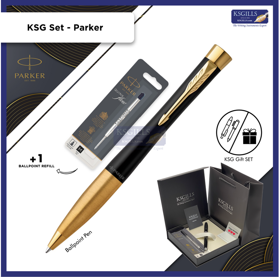 Parker Urban Ballpoint Pen (TWIST) - Black Matte Gold Trim - KSGILLS.com | The Writing Instruments Expert