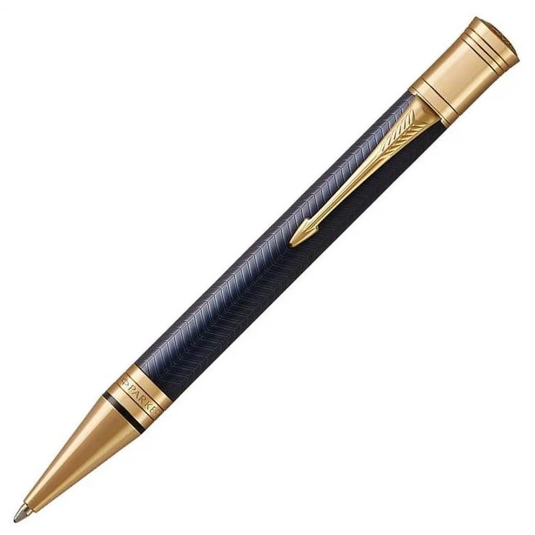 Parker Duofold Ballpoint Pen - Blue Chevron Gold Trim - Refill Black - Medium (M)
