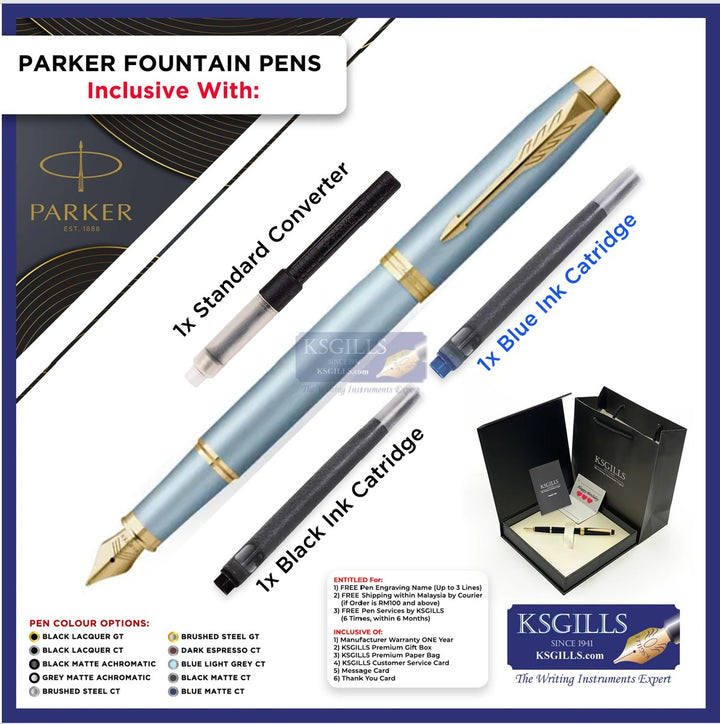 KSG set - Single Pen SET - Parker IM Fountain Pen - Writing Rituals - Blue Gold Trim