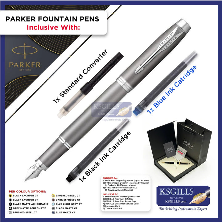 KSG set - Single Pen SET - Parker IM Fountain Pen - Writing Rituals - Grey Chrome Trim