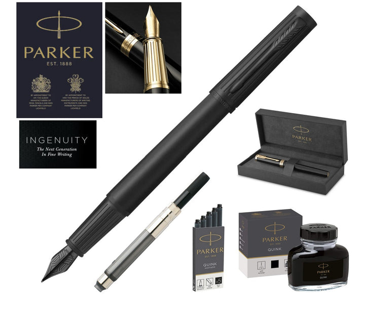 Parker Ingenuity Fountain Pen SET & Accessories - Black Matte Trim (BT) - Medium