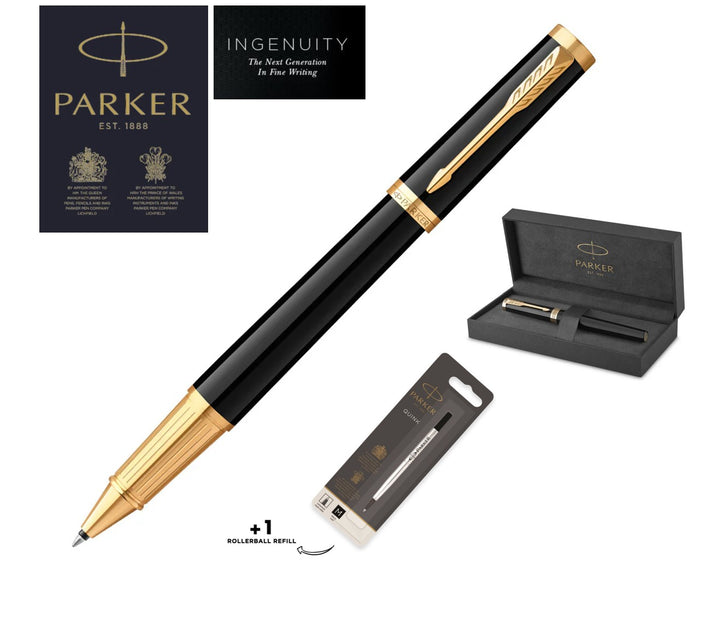 Parker Ingenuity Rollerball Pen - Black Gold Trim with EXTRA Refill