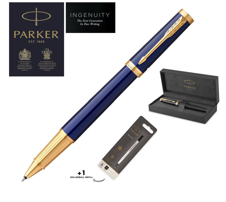Parker Ingenuity Rollerball Pen - Blue Gold Trim with EXTRA Refill