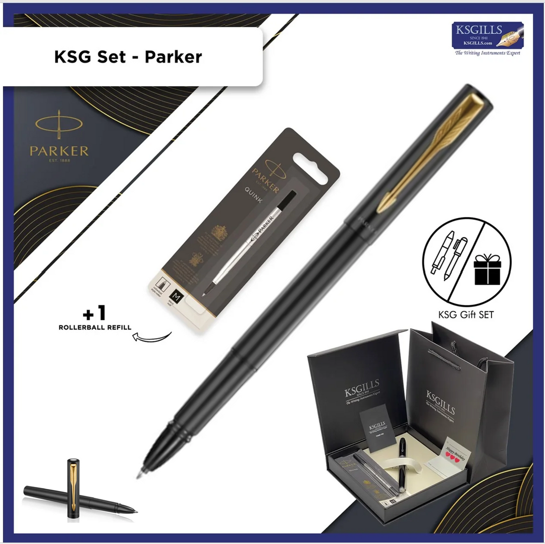 KSG set - GIFT SET &amp; Single Pen - Parker Vector XL Rollerball Pen Black Gold Trim with 1pc EXTRA REFILL