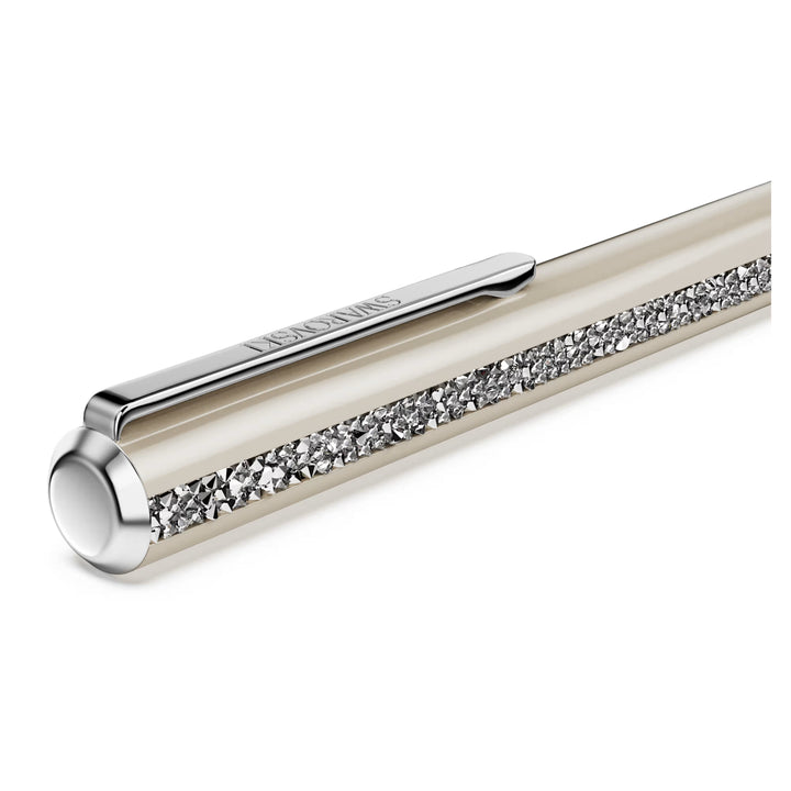 Swarovski Crystal Shimmer Glossy Shinny Ballpoint Pen - Beige White Chrome Trim (with LASER Engraving)
