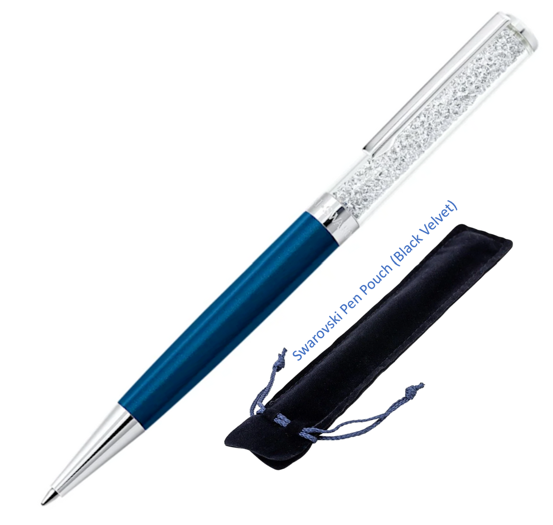 Swarovski Crystalline Ballpoint Pen - Blue Chrome Trim (with LASER Engraving) - KSGILLS.com | The Writing Instruments Expert